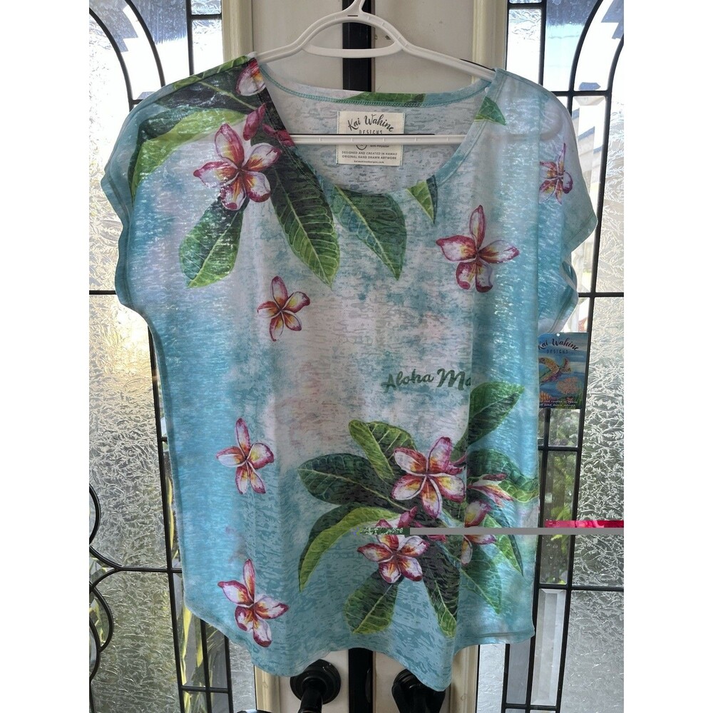 New Kai Wahine Designs Women's Tank Top Plumeria Aloha Maui Hawaiian Size Large